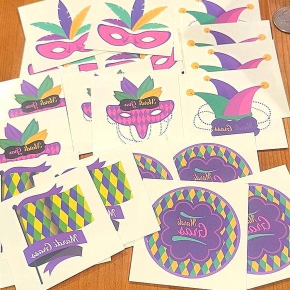 Mardi Gras temporary tattoos mixed lot of twenty beads, masks NWOT New in packag - Picture 1 of 6